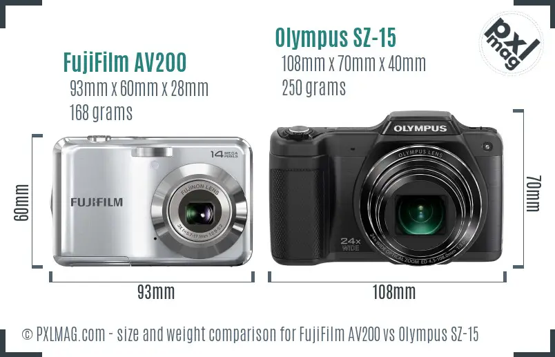 FujiFilm AV200 vs Olympus SZ-15 size comparison