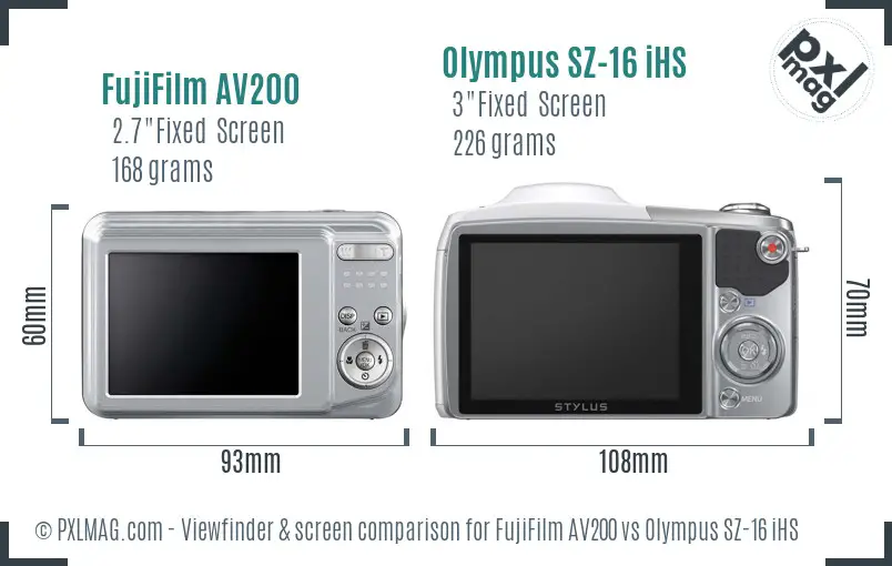 FujiFilm AV200 vs Olympus SZ-16 iHS Screen and Viewfinder comparison