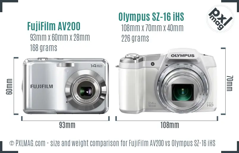 FujiFilm AV200 vs Olympus SZ-16 iHS size comparison