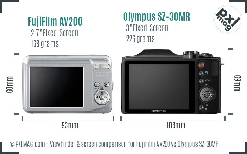 FujiFilm AV200 vs Olympus SZ-30MR Screen and Viewfinder comparison
