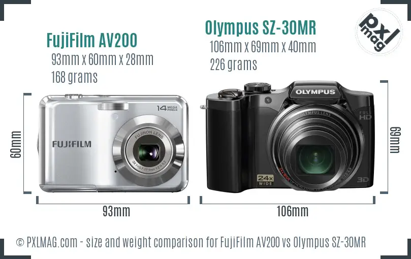 FujiFilm AV200 vs Olympus SZ-30MR size comparison