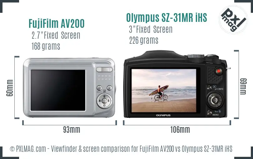 FujiFilm AV200 vs Olympus SZ-31MR iHS Screen and Viewfinder comparison