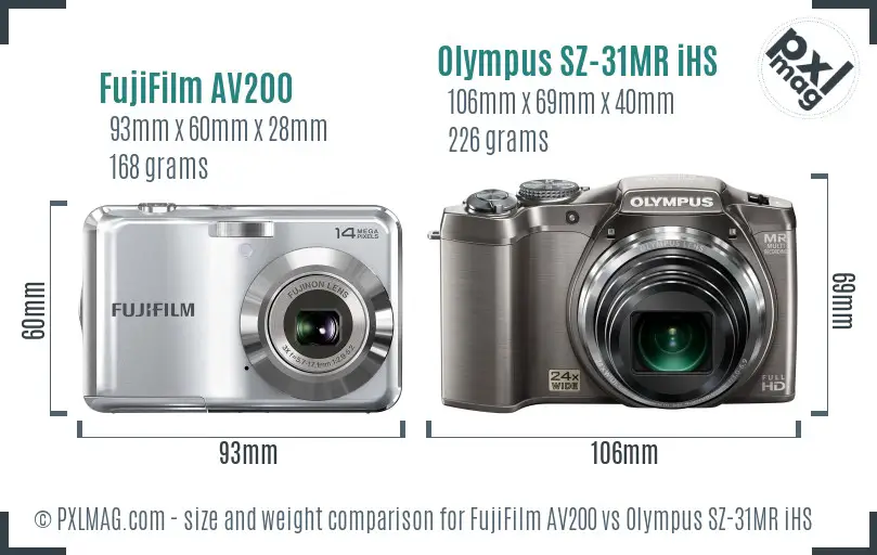 FujiFilm AV200 vs Olympus SZ-31MR iHS size comparison