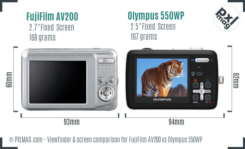 FujiFilm AV200 vs Olympus 550WP Screen and Viewfinder comparison