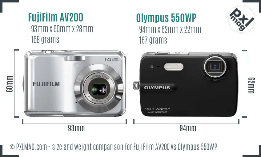 FujiFilm AV200 vs Olympus 550WP size comparison