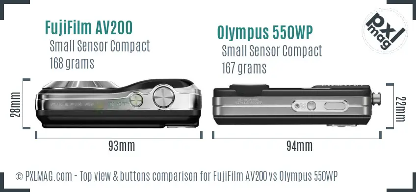 FujiFilm AV200 vs Olympus 550WP top view buttons comparison