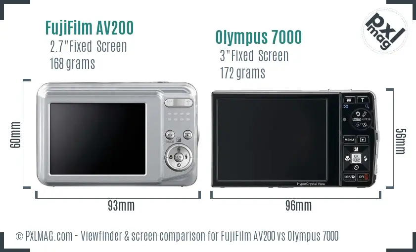 FujiFilm AV200 vs Olympus 7000 Screen and Viewfinder comparison