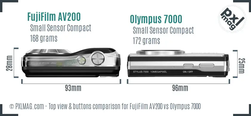 FujiFilm AV200 vs Olympus 7000 top view buttons comparison