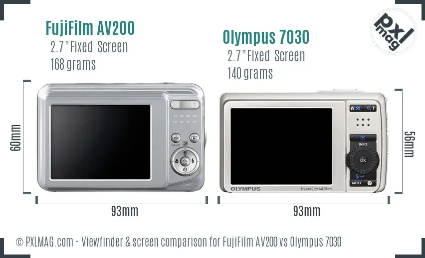 FujiFilm AV200 vs Olympus 7030 Screen and Viewfinder comparison