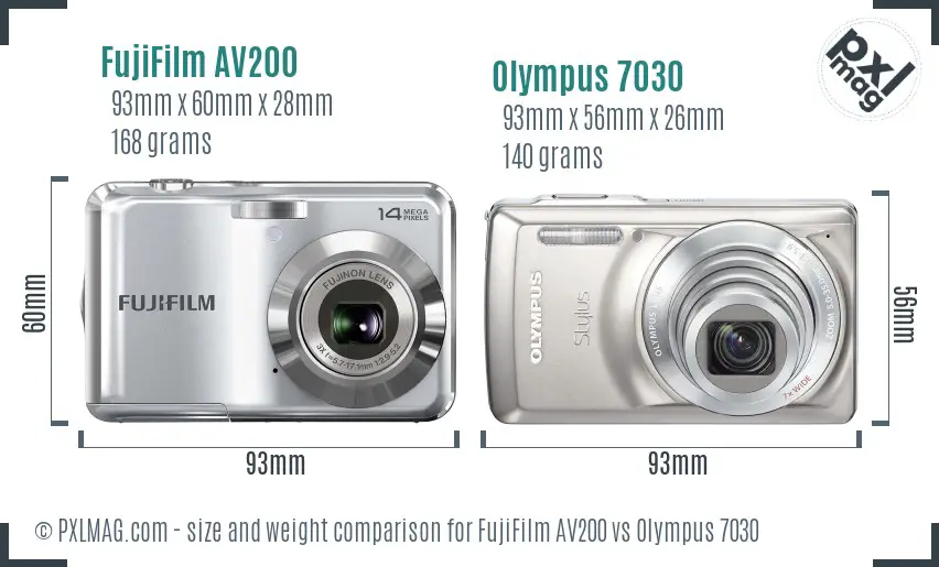 FujiFilm AV200 vs Olympus 7030 size comparison