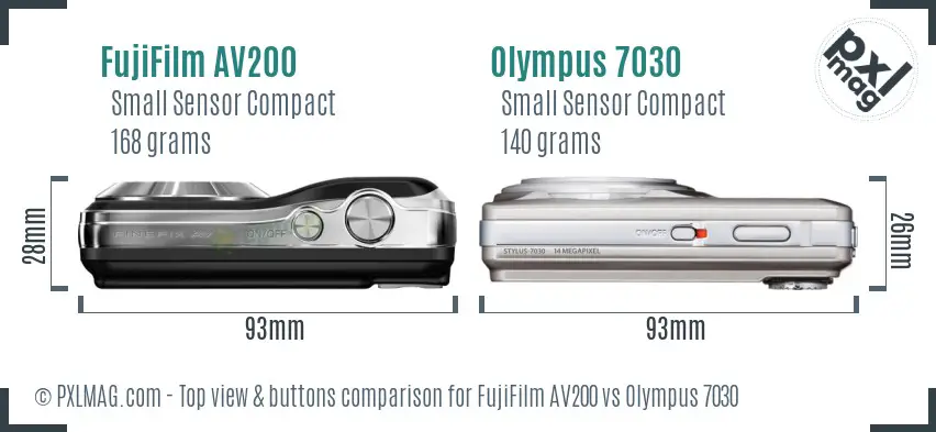 FujiFilm AV200 vs Olympus 7030 top view buttons comparison