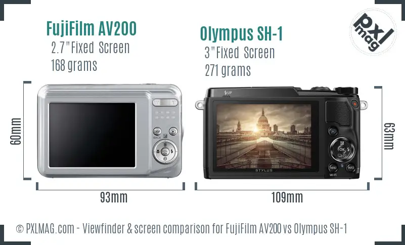 FujiFilm AV200 vs Olympus SH-1 Screen and Viewfinder comparison