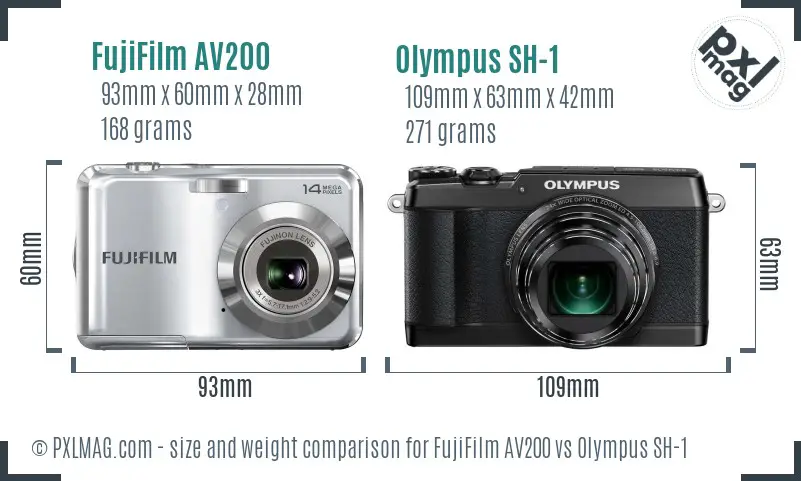 FujiFilm AV200 vs Olympus SH-1 size comparison