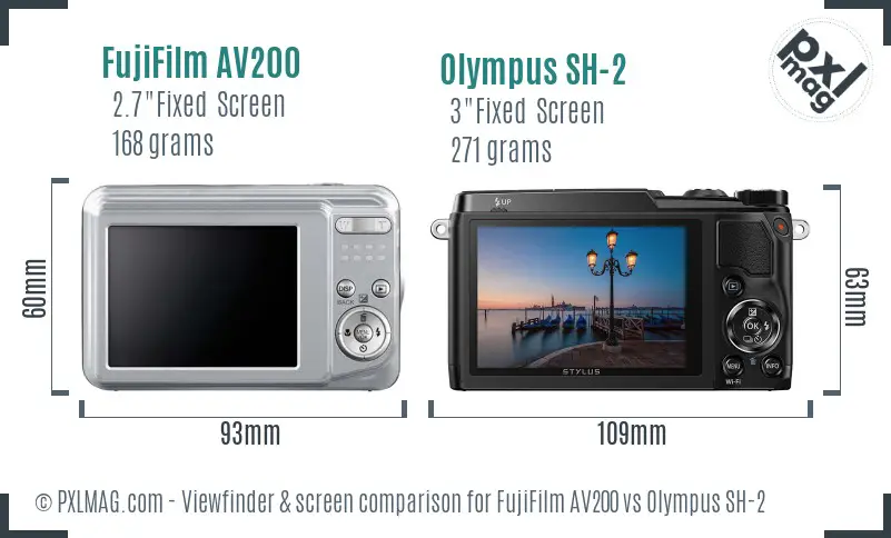 FujiFilm AV200 vs Olympus SH-2 Screen and Viewfinder comparison