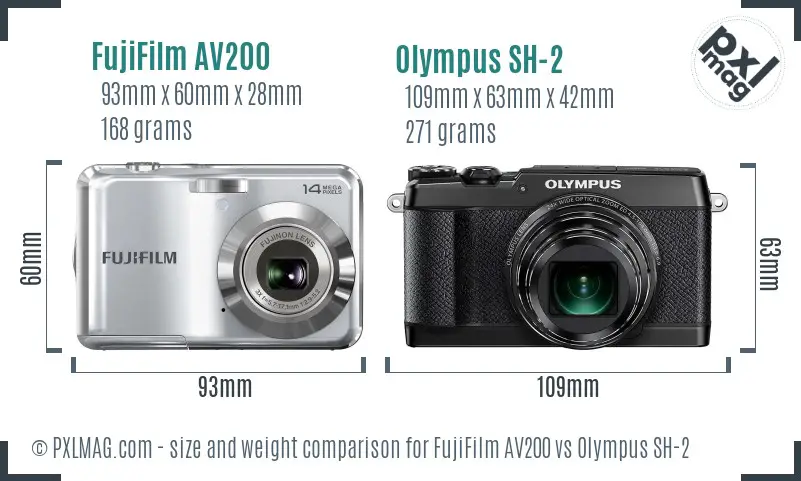FujiFilm AV200 vs Olympus SH-2 size comparison