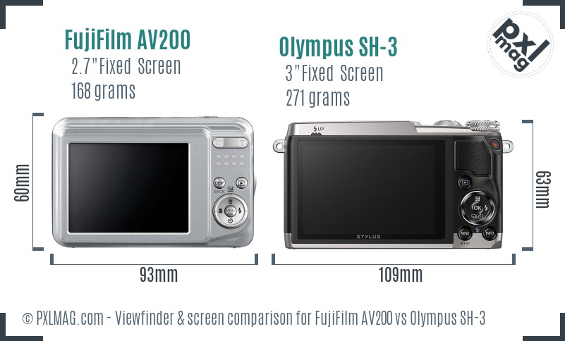 FujiFilm AV200 vs Olympus SH-3 Screen and Viewfinder comparison