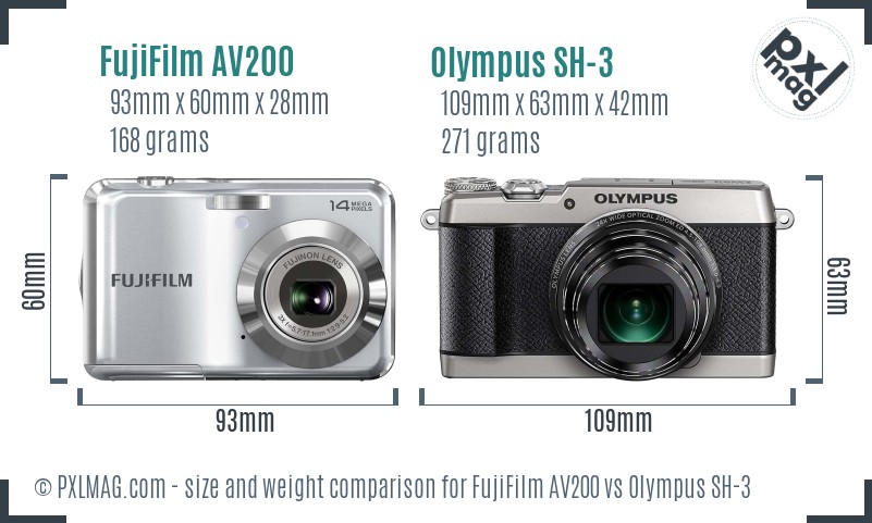 FujiFilm AV200 vs Olympus SH-3 size comparison