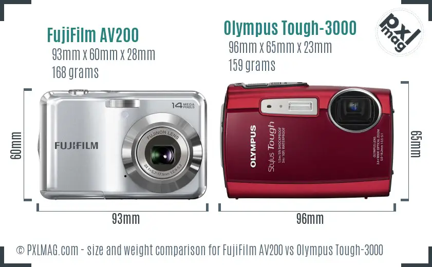 FujiFilm AV200 vs Olympus Tough-3000 size comparison