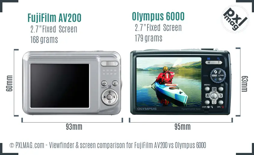 FujiFilm AV200 vs Olympus 6000 Screen and Viewfinder comparison