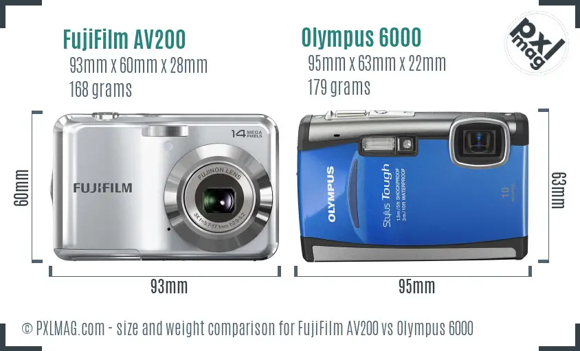 FujiFilm AV200 vs Olympus 6000 size comparison