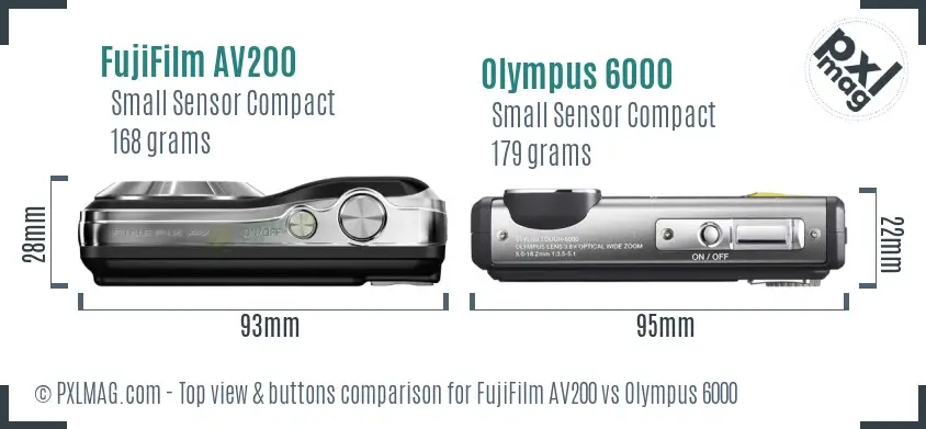 FujiFilm AV200 vs Olympus 6000 top view buttons comparison