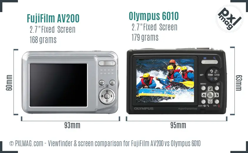 FujiFilm AV200 vs Olympus 6010 Screen and Viewfinder comparison