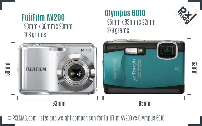FujiFilm AV200 vs Olympus 6010 size comparison