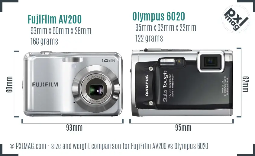 FujiFilm AV200 vs Olympus 6020 size comparison