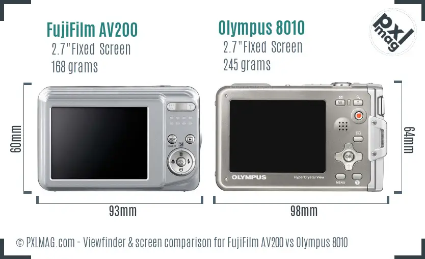 FujiFilm AV200 vs Olympus 8010 Screen and Viewfinder comparison