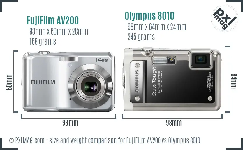 FujiFilm AV200 vs Olympus 8010 size comparison
