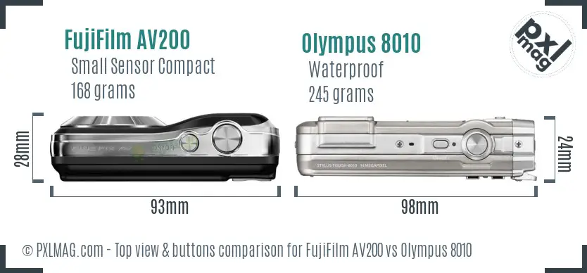 FujiFilm AV200 vs Olympus 8010 top view buttons comparison
