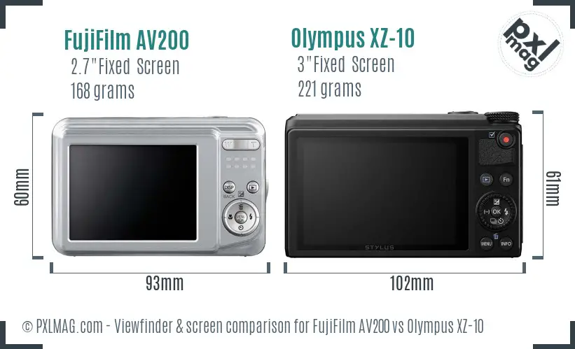 FujiFilm AV200 vs Olympus XZ-10 Screen and Viewfinder comparison