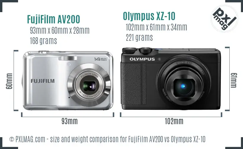 FujiFilm AV200 vs Olympus XZ-10 size comparison