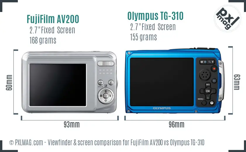 FujiFilm AV200 vs Olympus TG-310 Screen and Viewfinder comparison