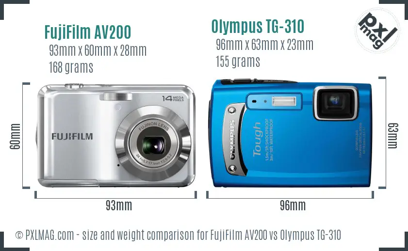 FujiFilm AV200 vs Olympus TG-310 size comparison