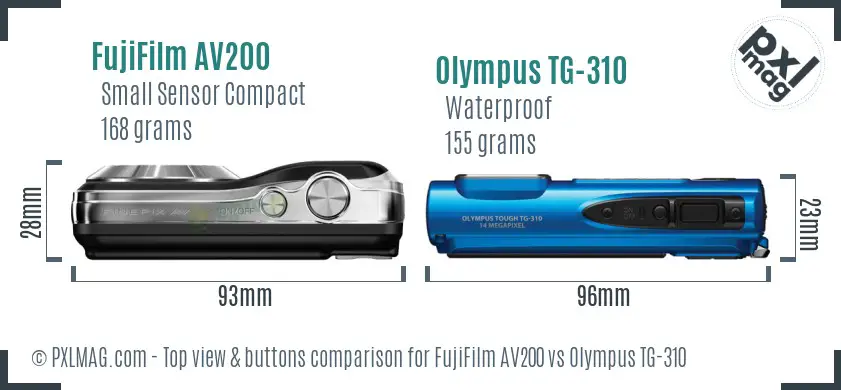 FujiFilm AV200 vs Olympus TG-310 top view buttons comparison