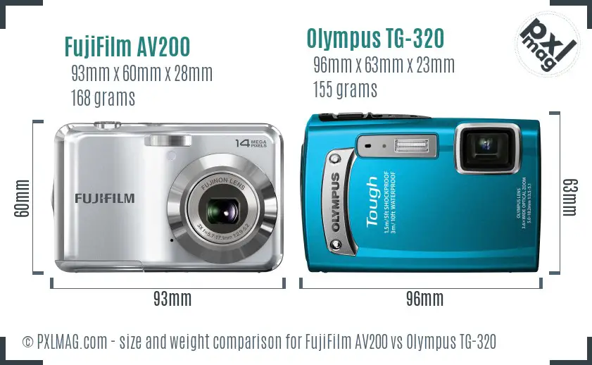 FujiFilm AV200 vs Olympus TG-320 size comparison