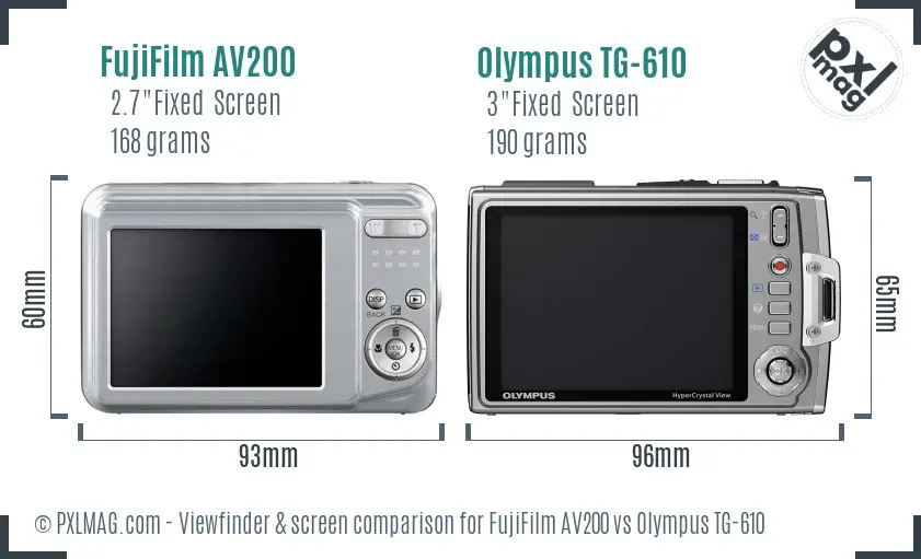 FujiFilm AV200 vs Olympus TG-610 Screen and Viewfinder comparison