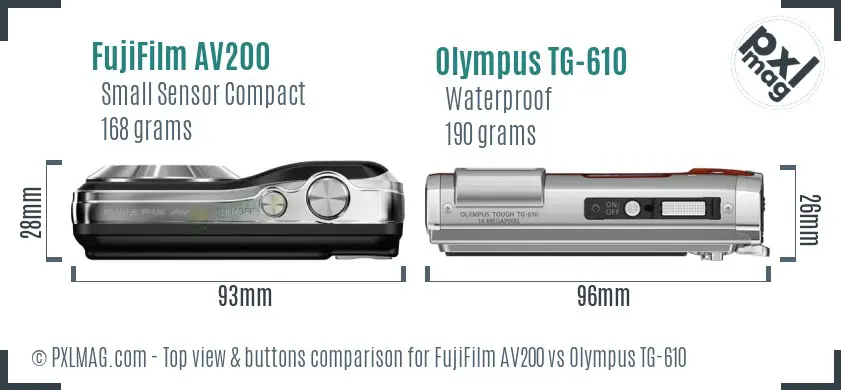 FujiFilm AV200 vs Olympus TG-610 top view buttons comparison