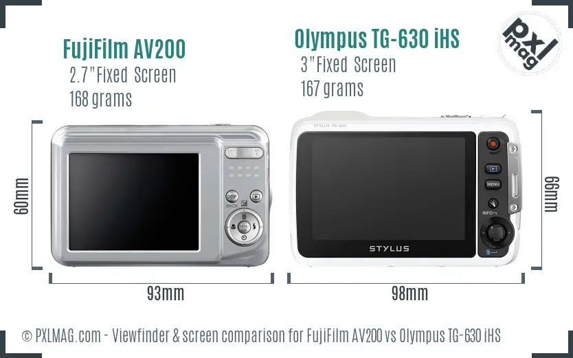 FujiFilm AV200 vs Olympus TG-630 iHS Screen and Viewfinder comparison
