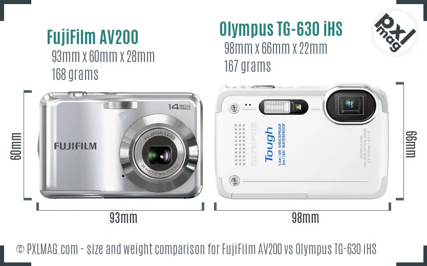 FujiFilm AV200 vs Olympus TG-630 iHS size comparison