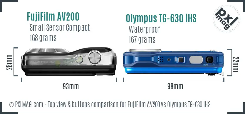 FujiFilm AV200 vs Olympus TG-630 iHS top view buttons comparison