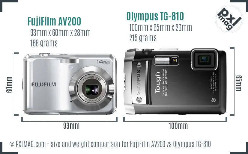 FujiFilm AV200 vs Olympus TG-810 size comparison FujiFilm AV200 vs Olympus TG-810 size comparison