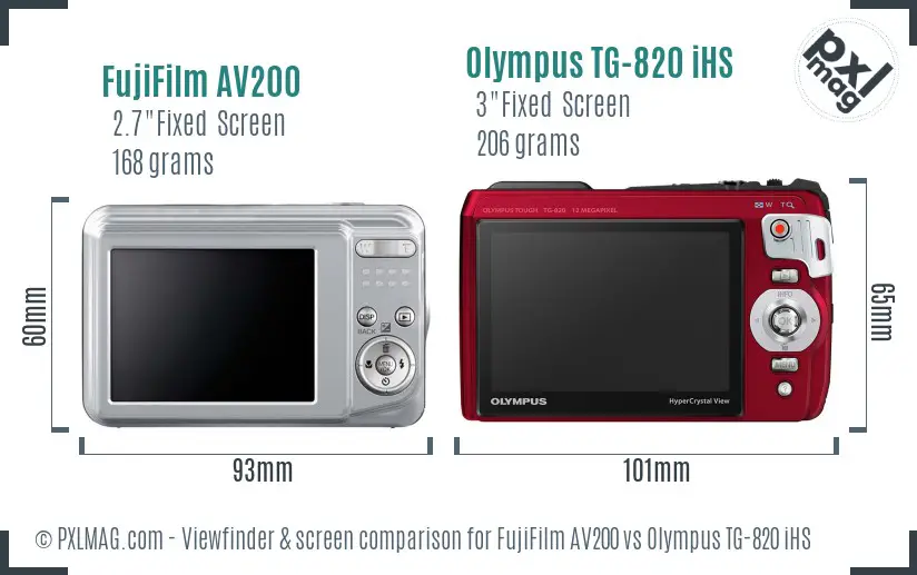 FujiFilm AV200 vs Olympus TG-820 iHS Screen and Viewfinder comparison