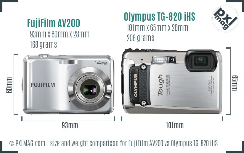 FujiFilm AV200 vs Olympus TG-820 iHS size comparison