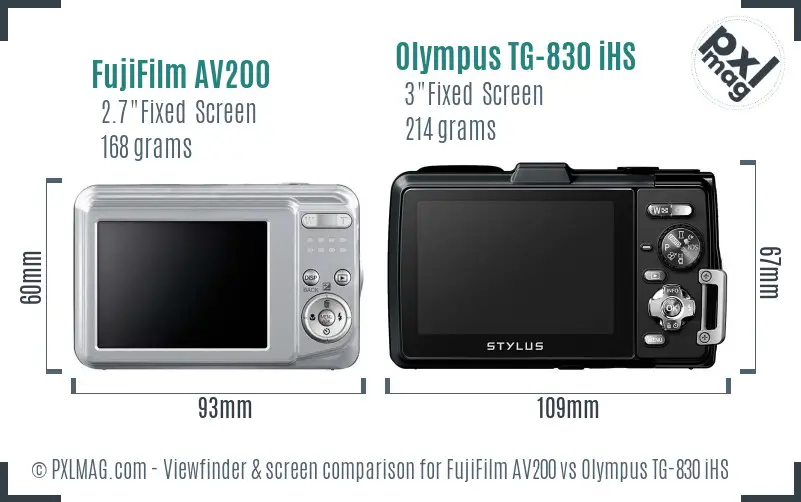 FujiFilm AV200 vs Olympus TG-830 iHS Screen and Viewfinder comparison