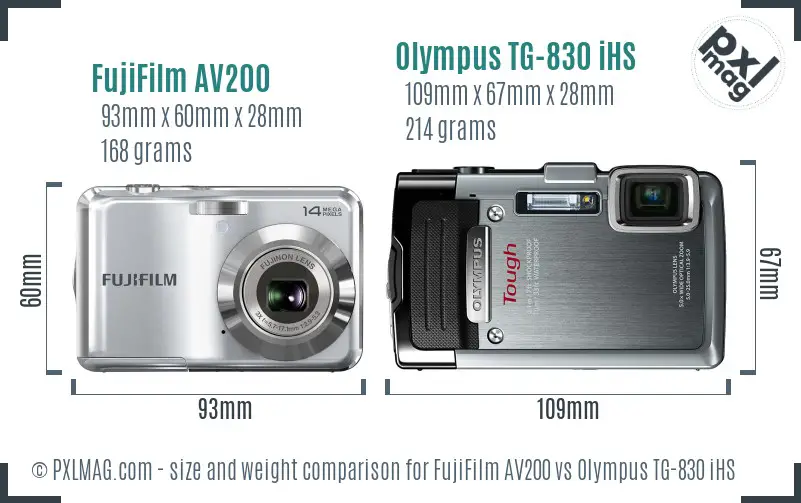 FujiFilm AV200 vs Olympus TG-830 iHS size comparison