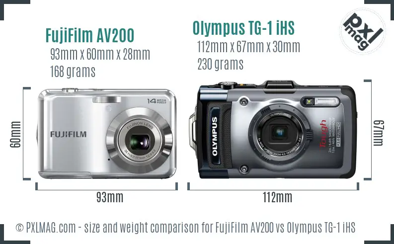 FujiFilm AV200 vs Olympus TG-1 iHS size comparison