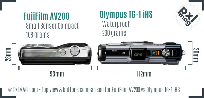 FujiFilm AV200 vs Olympus TG-1 iHS top view buttons comparison