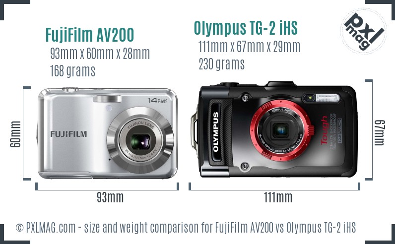 FujiFilm AV200 vs Olympus TG-2 iHS size comparison